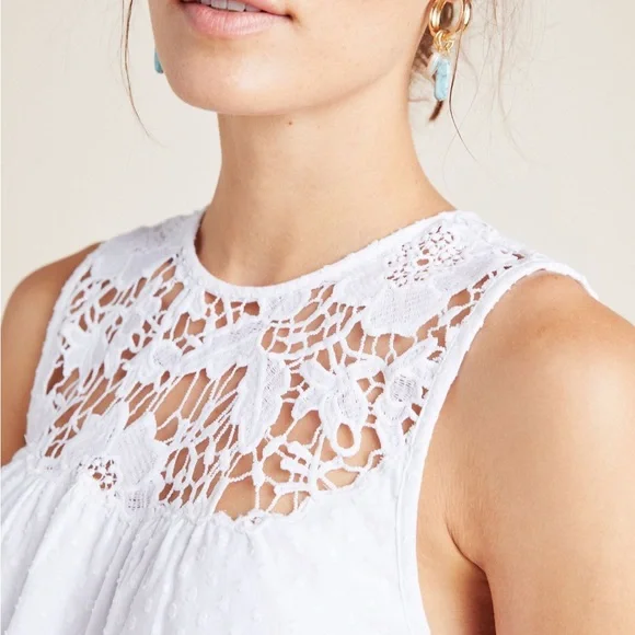 Anthropologie Lace Sleeveless Top Swiss Dot Medium - Picture 3 of 9